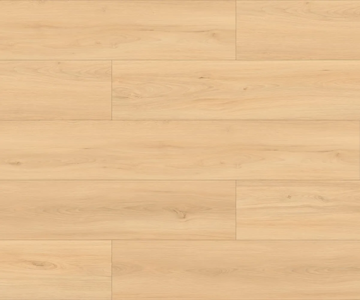 Sterling Megaclic Aquashield Sterling (MCAS-3207, AC4) waterproof laminate plank flooring in a pale blonde maple-like oak tone, close-up