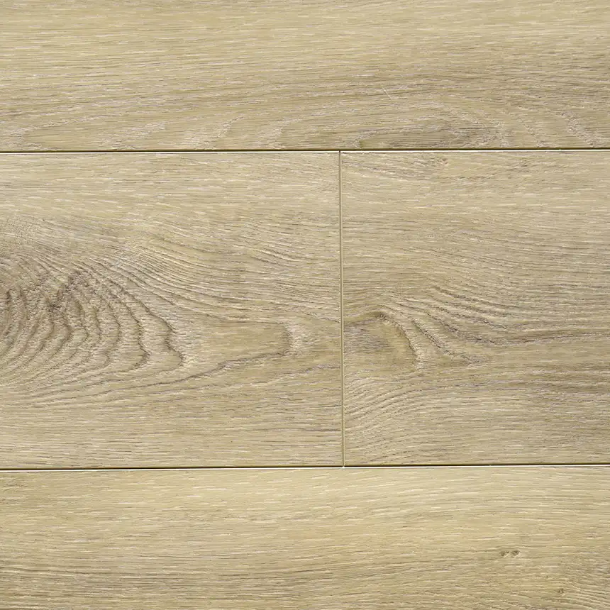 Ash Creek Artisan Hardwood Innova Ash Creek waterproof SPC vinyl plank flooring in a light oak tone, close-up