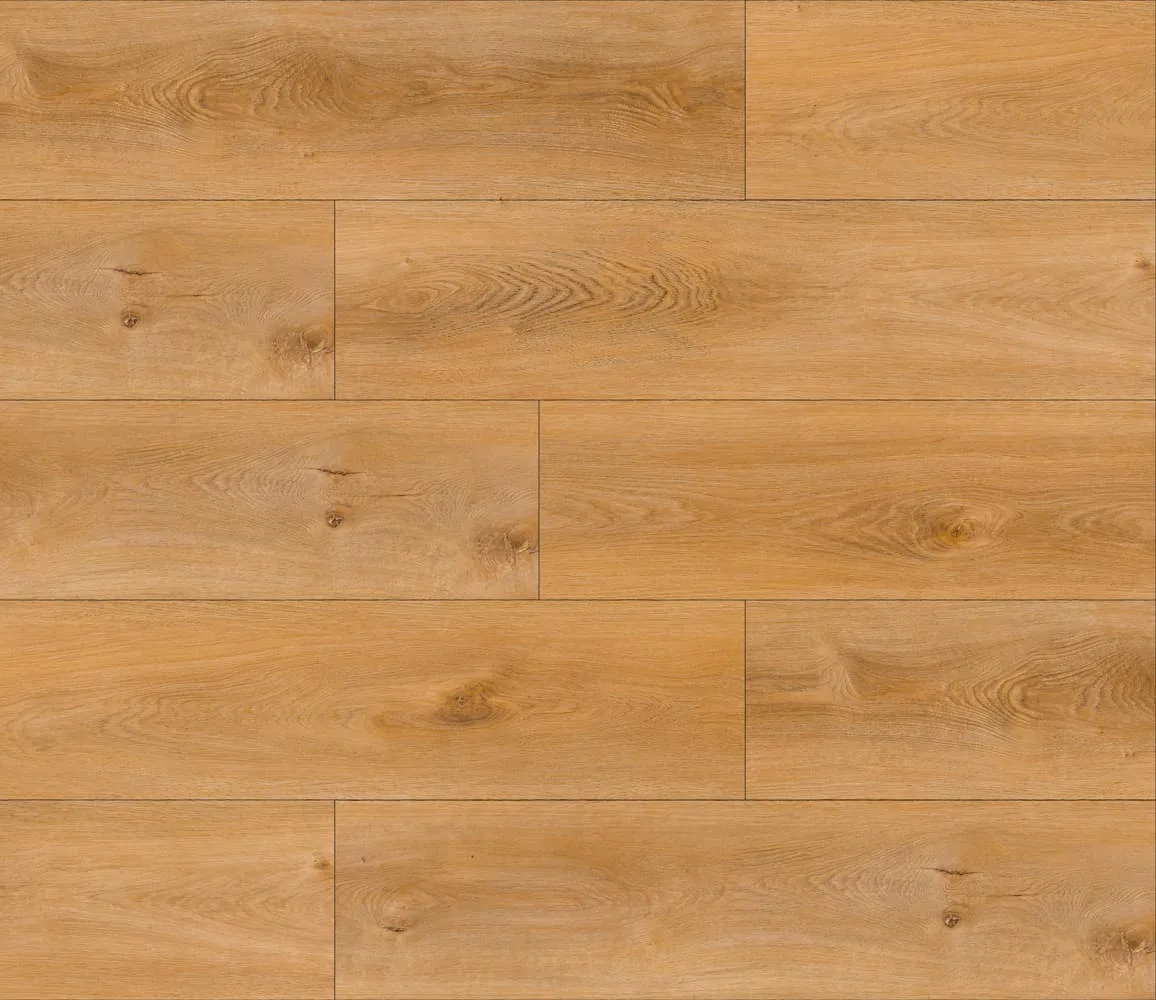 Cornwell Megaclic Aquashield Cornwell (MCAS-3202, AC4) waterproof laminate plank flooring in a honey golden oak tone, close-up