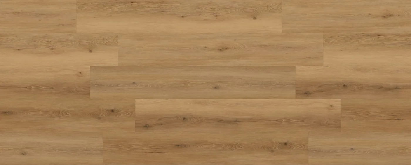 Meridian Megaclic Aquashield Meridian (MCAS-3205, AC4) waterproof laminate plank flooring in a warm caramel oak tone, close-up